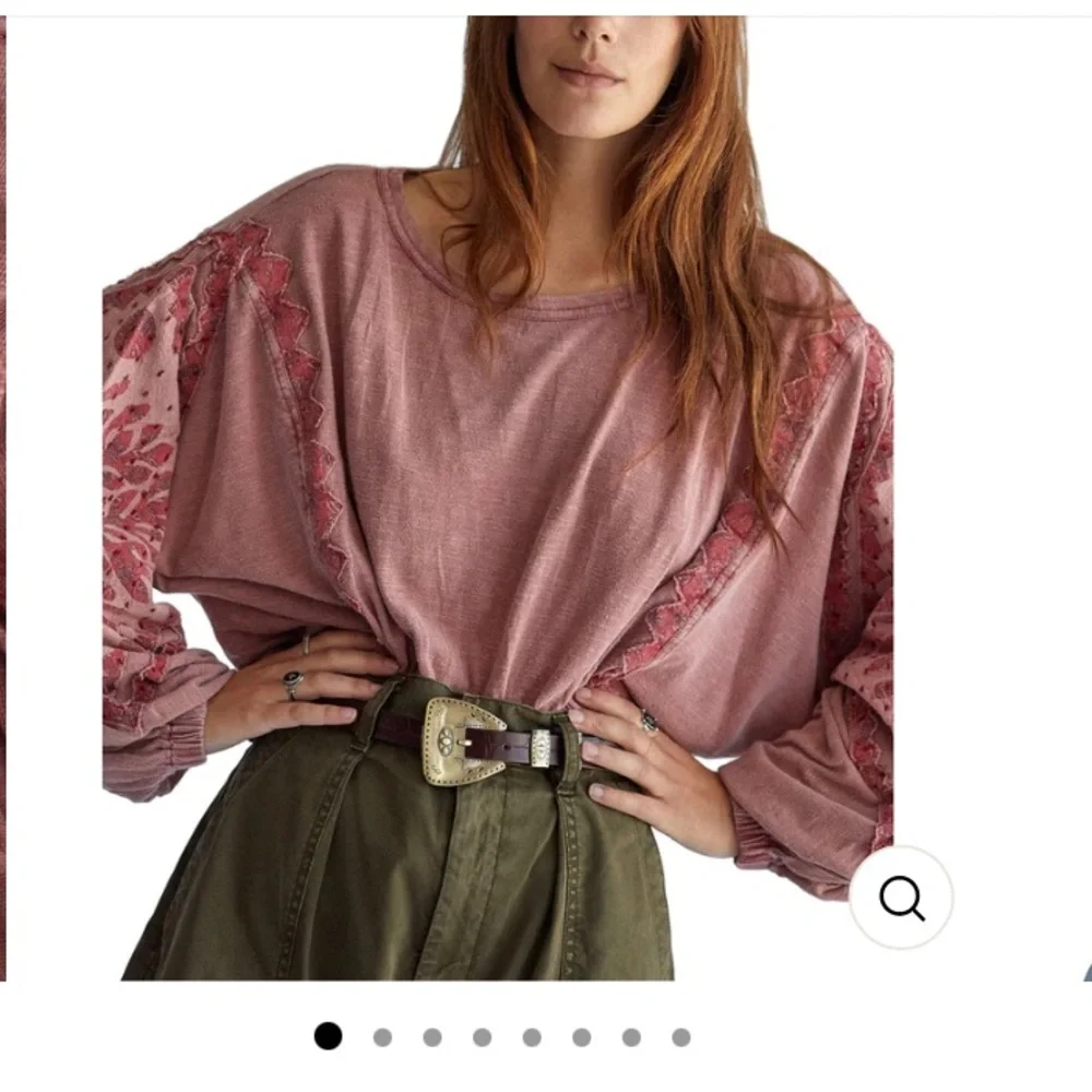 Free People Throwback Embroidered Cropped Blouse Top size S